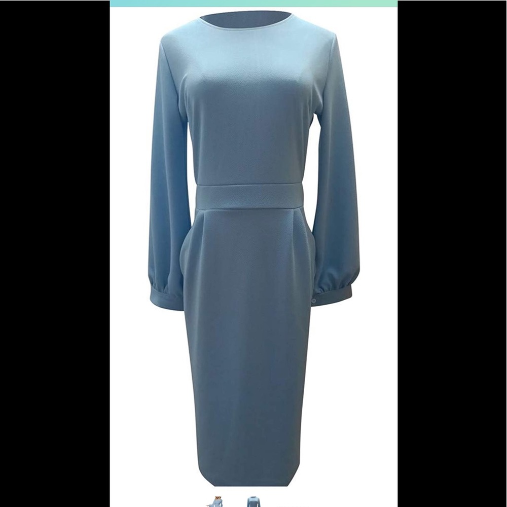 Light Blue Sheath Dress Bishop Sleeves (Unknown Brand)